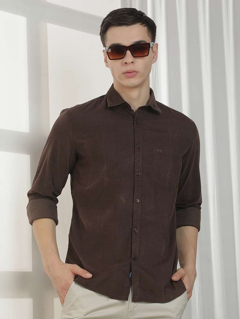 men solid long sleeve slim fit casual shirt