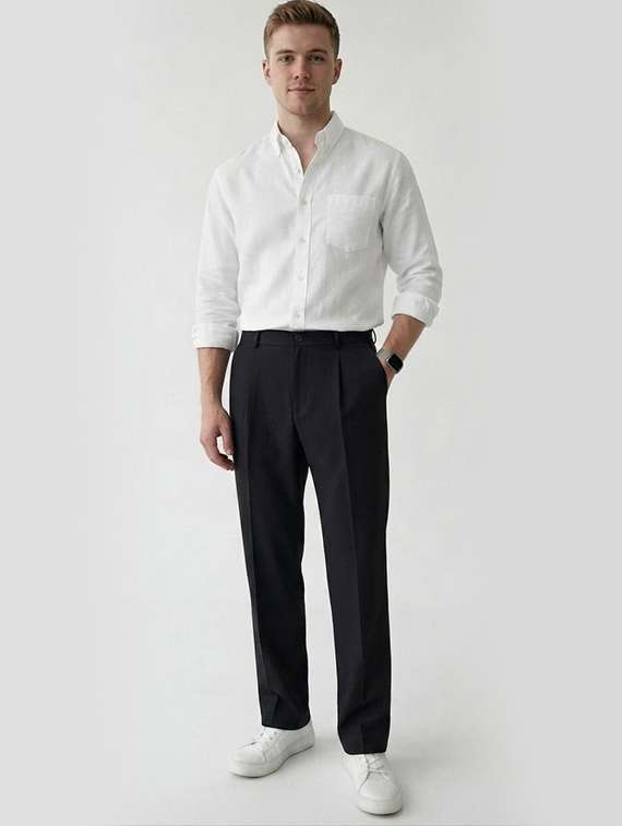 Men Solid Mid Rise Regular Fit Formal Trouser - 22720525 -  Standard Image - 2