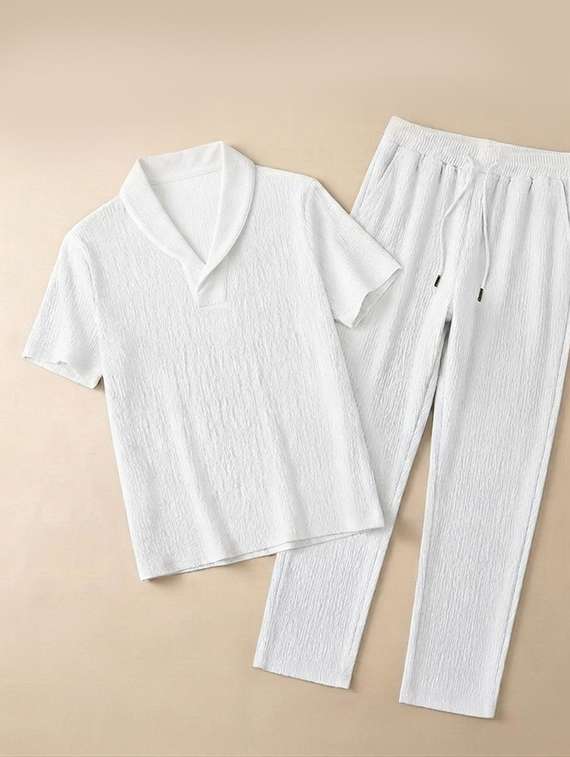 Men Textured Short Sleeves T-shirt And Trouser Co-ord Set - 22720588 -  Standard Image - 2