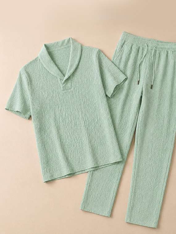 Men Textured Short Sleeves T-shirt And Trouser Co-ord Set - 22720590 -  Standard Image - 2