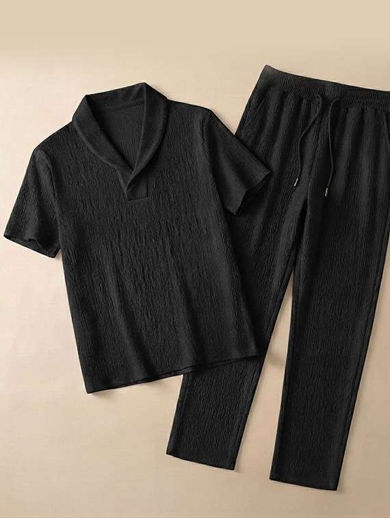 Men Textured Short Sleeves T-shirt And Trouser Co-ord Set - 22720591 -  Standard Image - 2