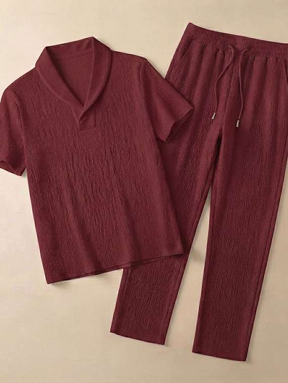 Men Textured Short Sleeves T-shirt And Trouser Co-ord Set - 22720592 -  Standard Image - 2
