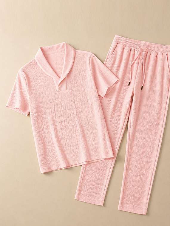Men Textured Short Sleeves T-shirt And Trouser Co-ord Set - 22720593 -  Standard Image - 2