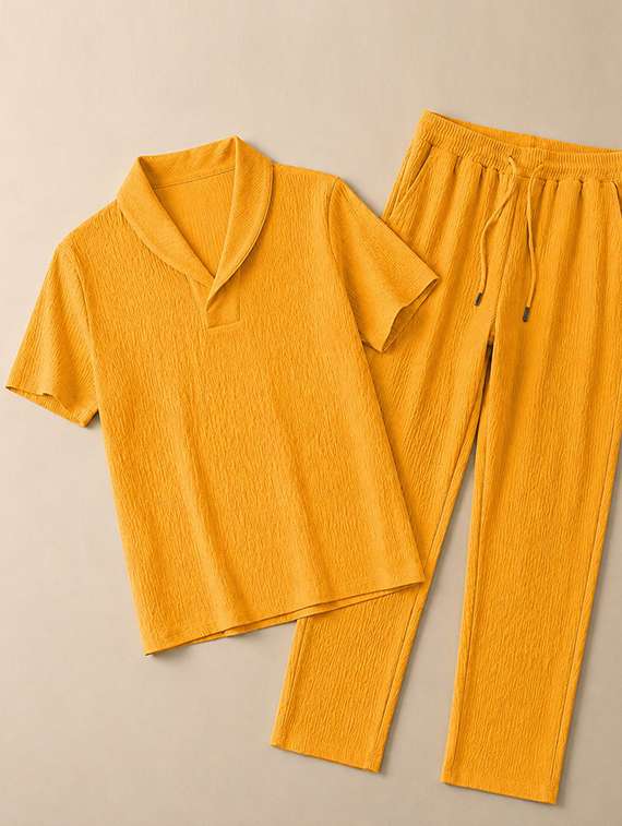 Men Textured Short Sleeves T-shirt And Trouser Co-ord Set - 22720594 -  Standard Image - 2