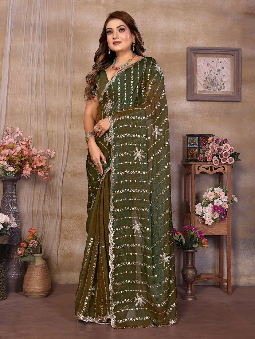 women solid with work embroidered saree with blouse