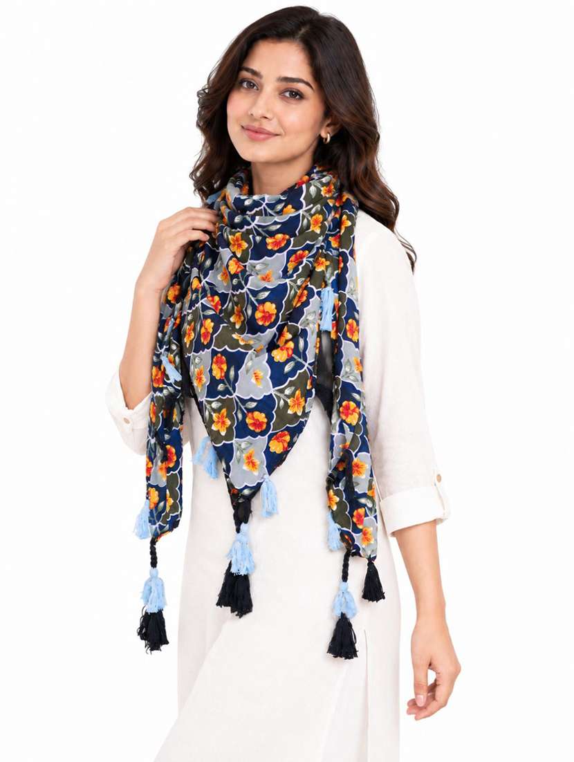 Women Pack Of 4 Floral Printed Scarf With Tassels - 22720964 -  Standard Image - 2