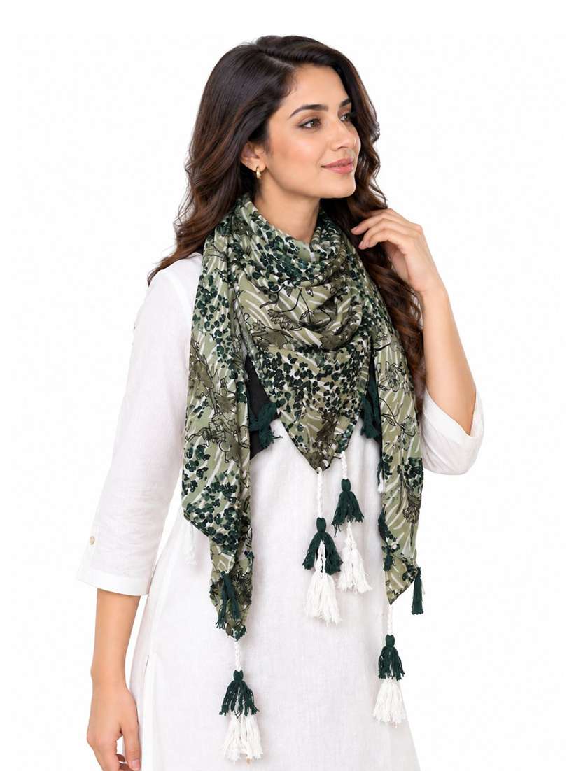 Women Pack Of 3 Floral Printed Scarf With Tassels - 22720973 -  Standard Image - 2