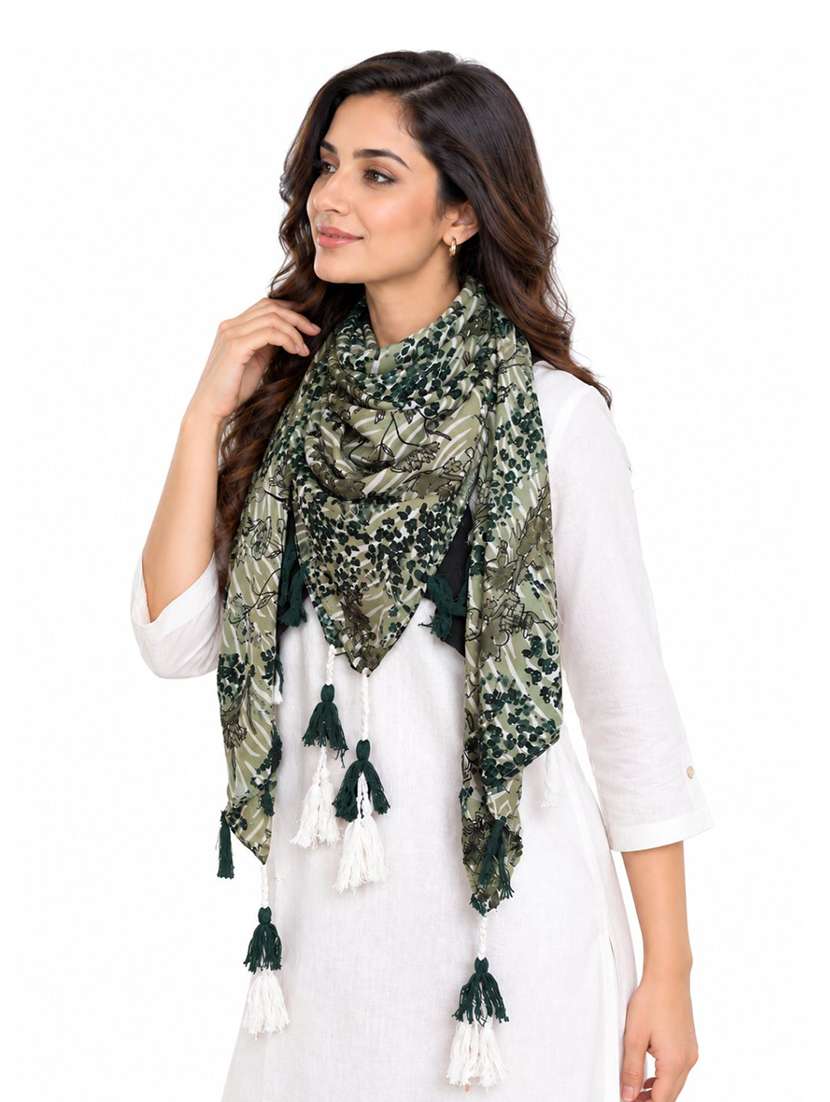 Women Pack Of 5 Floral Printed Scarf With Tassels - 22720975 -  Standard Image - 2