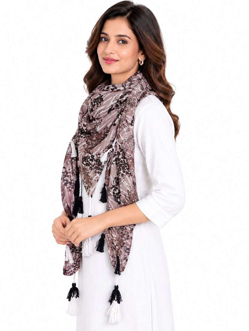 Women Pack Of 3 Floral Printed Scarf With Tassels - 22720978 -  Standard Image - 2