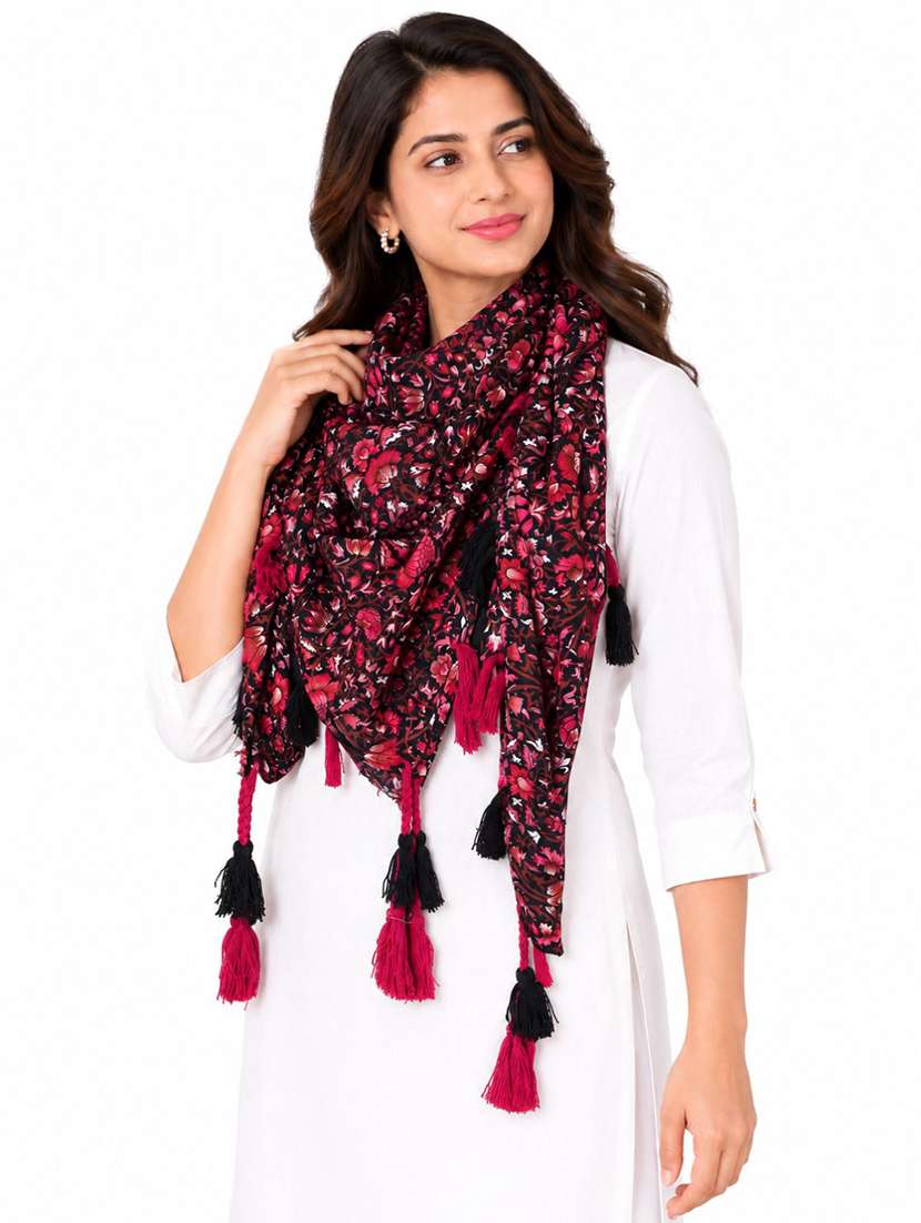 Women Pack Of 2 Floral Printed Scarf With Tassels - 22720987 -  Standard Image - 2
