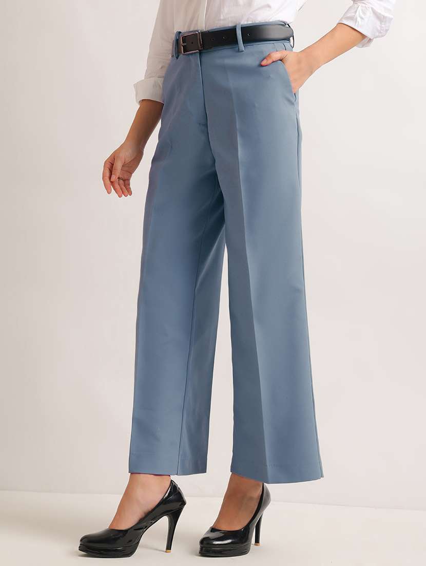 Women Solid High Rise Wide Leg Trouser - 22721708 -  Standard Image - 2