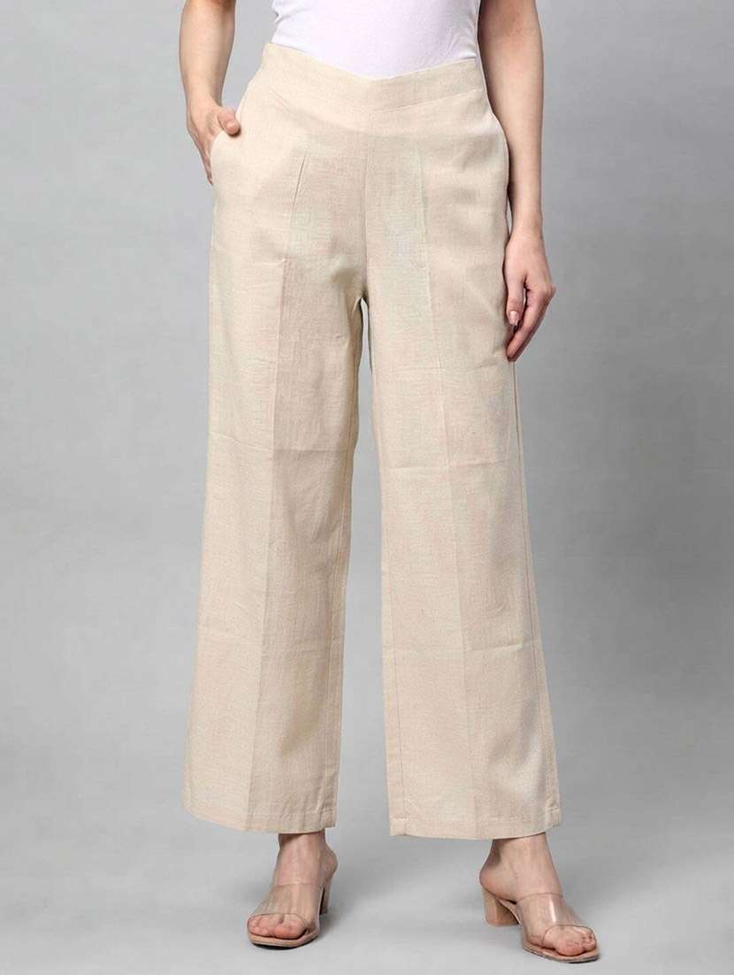 women solid mid rise straight palazzo
