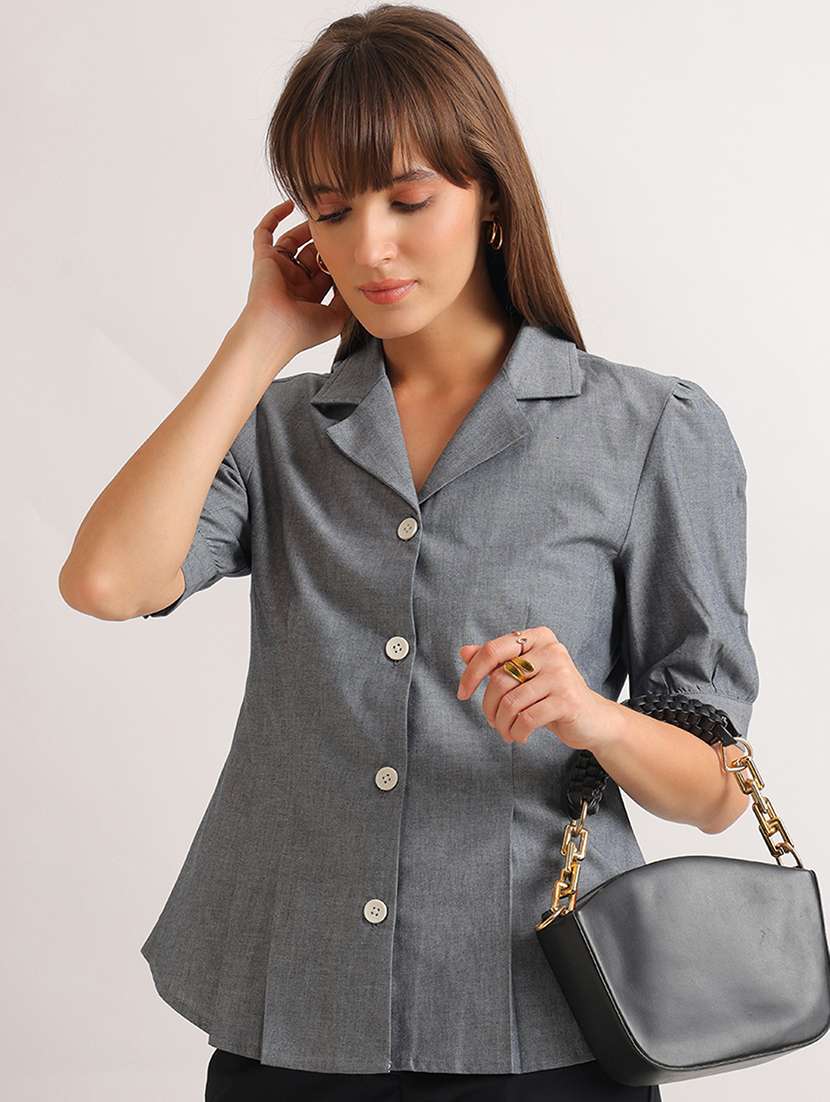 women solid short sleeves a-line top