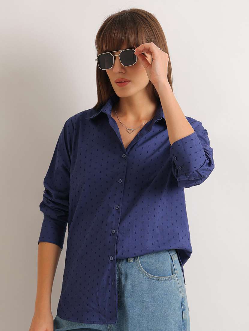women self design long sleeves regular shirt