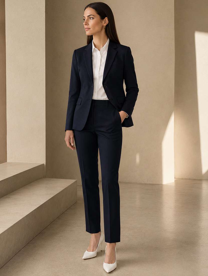 Women Solid Long Sleeves Blazer And Trouser Set - 22721791 -  Standard Image - 2
