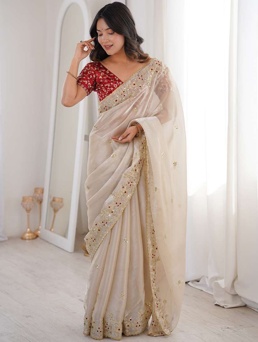 Women Solid With Work Bordered Saree With Blouse - 22721924 -  Standard Image - 2