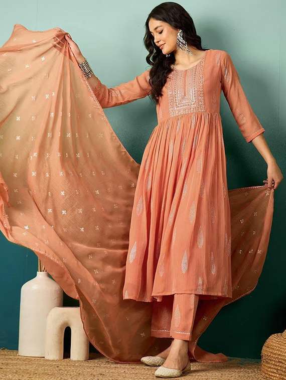 Women Embroidered Three Quarter Sleeves Kurta Pant Set With Dupatta - 22722135 -  Standard Image - 2
