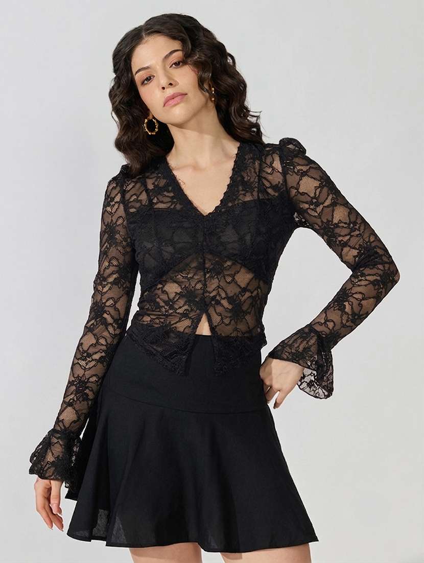 Women Self Design Long Sleeves Regular Top - 22722749 -  Standard Image - 2
