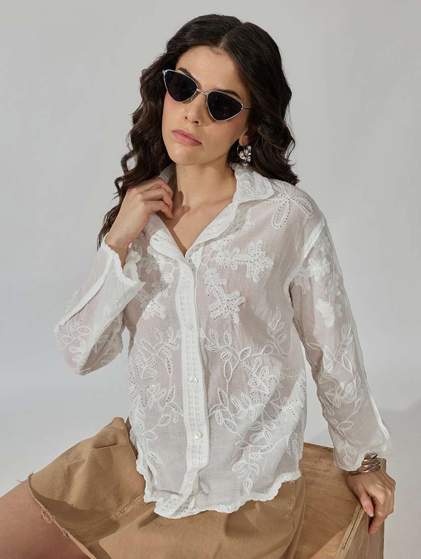 women embroidered long sleeves regular shirt