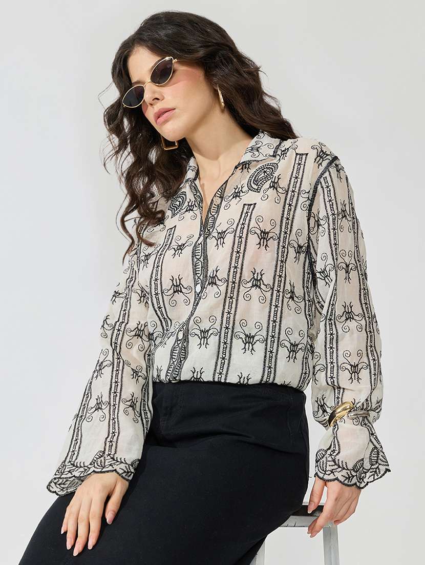women embroidered long sleeves regular shirt