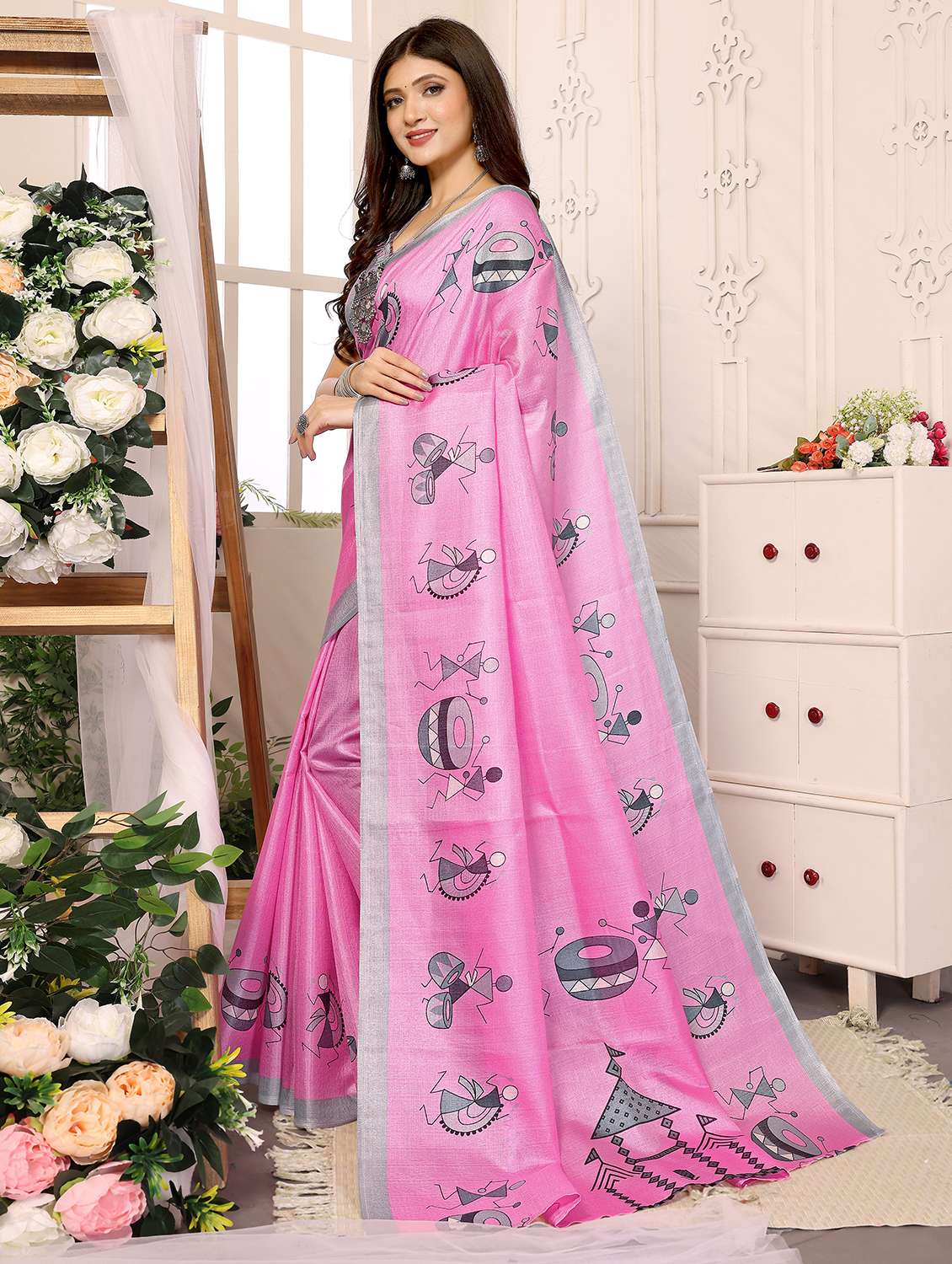 Women Warli Printed Saree With Blouse - 22722913 -  Standard Image - 2