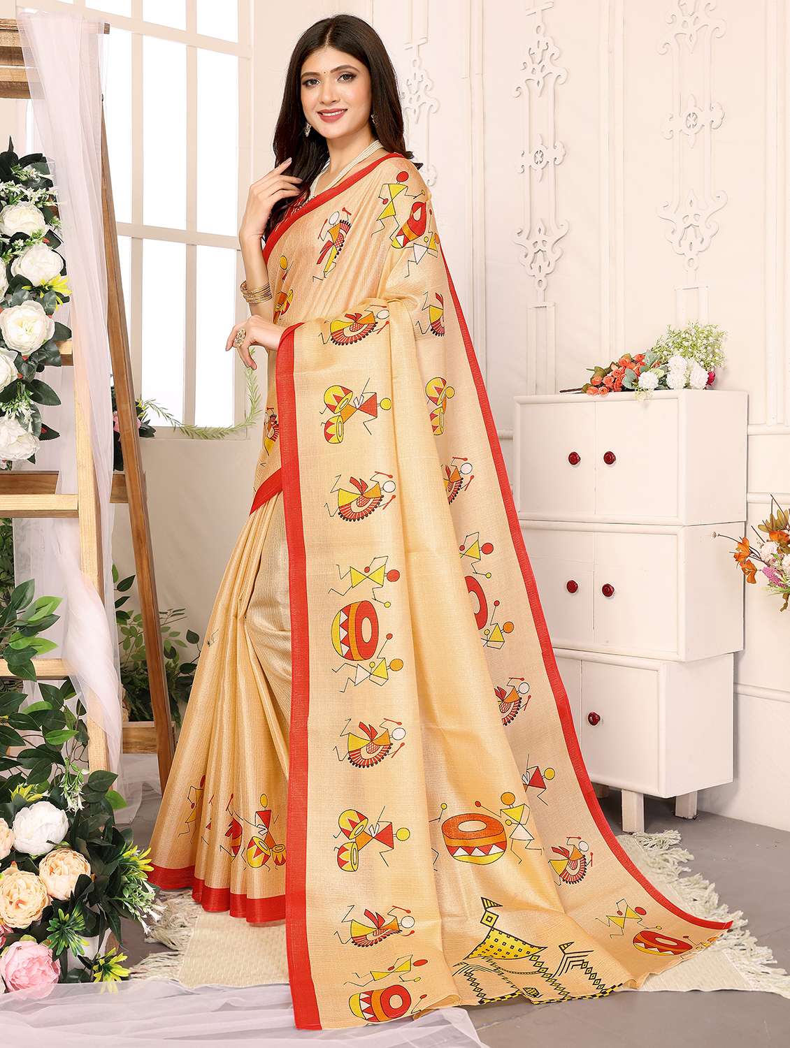 Women Warli Printed Saree With Blouse - 22722916 -  Standard Image - 2