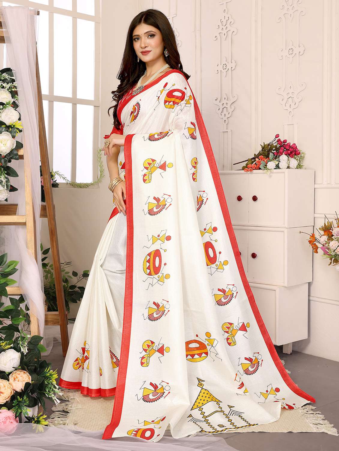 Women Warli Printed Saree With Blouse - 22722926 -  Standard Image - 2