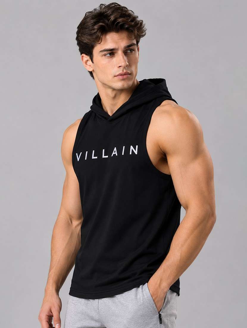 Men Typographic Sleeveless Hooded T-shirt - 22723164 -  Standard Image - 2
