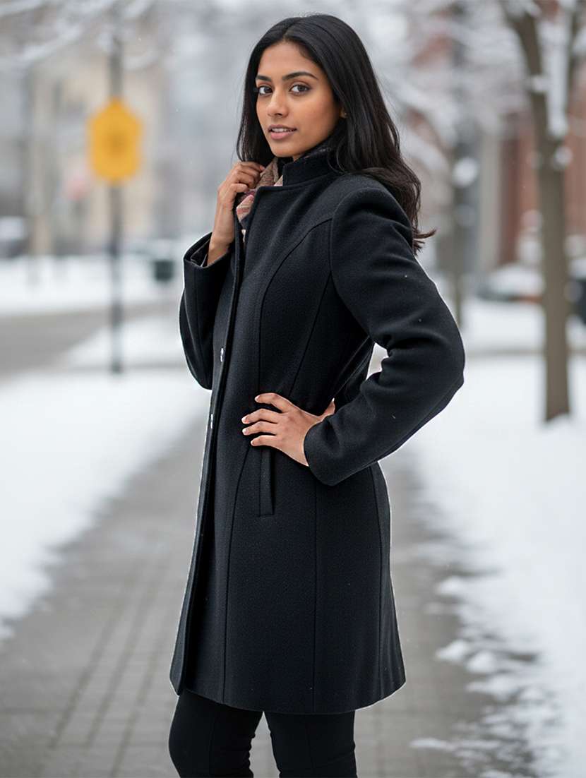 Women Solid Long Sleeves Overcoat - 22723390 -  Standard Image - 2