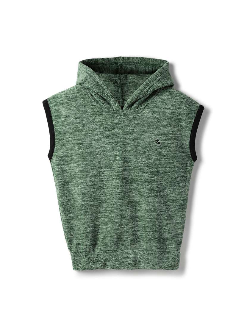 Unisex Self Design Sleeveless Hooded Sweatshirt - 22724095 -  Standard Image - 2