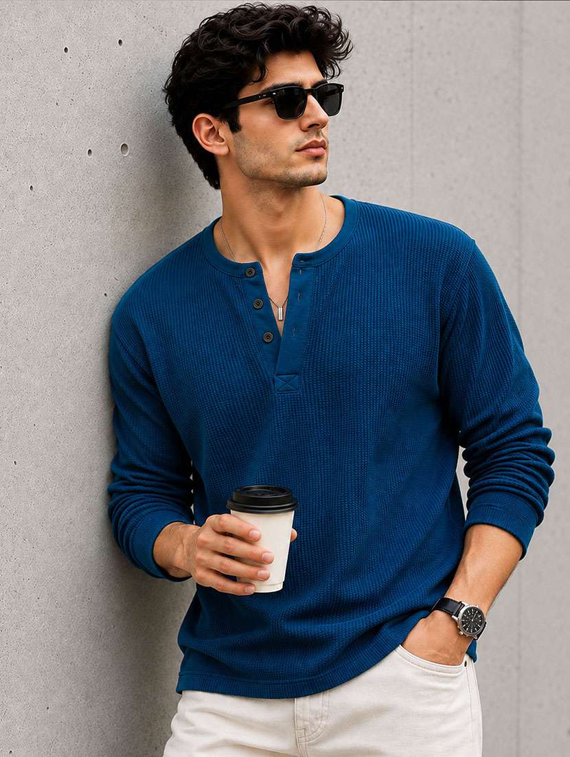 Men Self Design Long Sleeves Regular Fit T-shirt - 22724548 -  Standard Image - 2