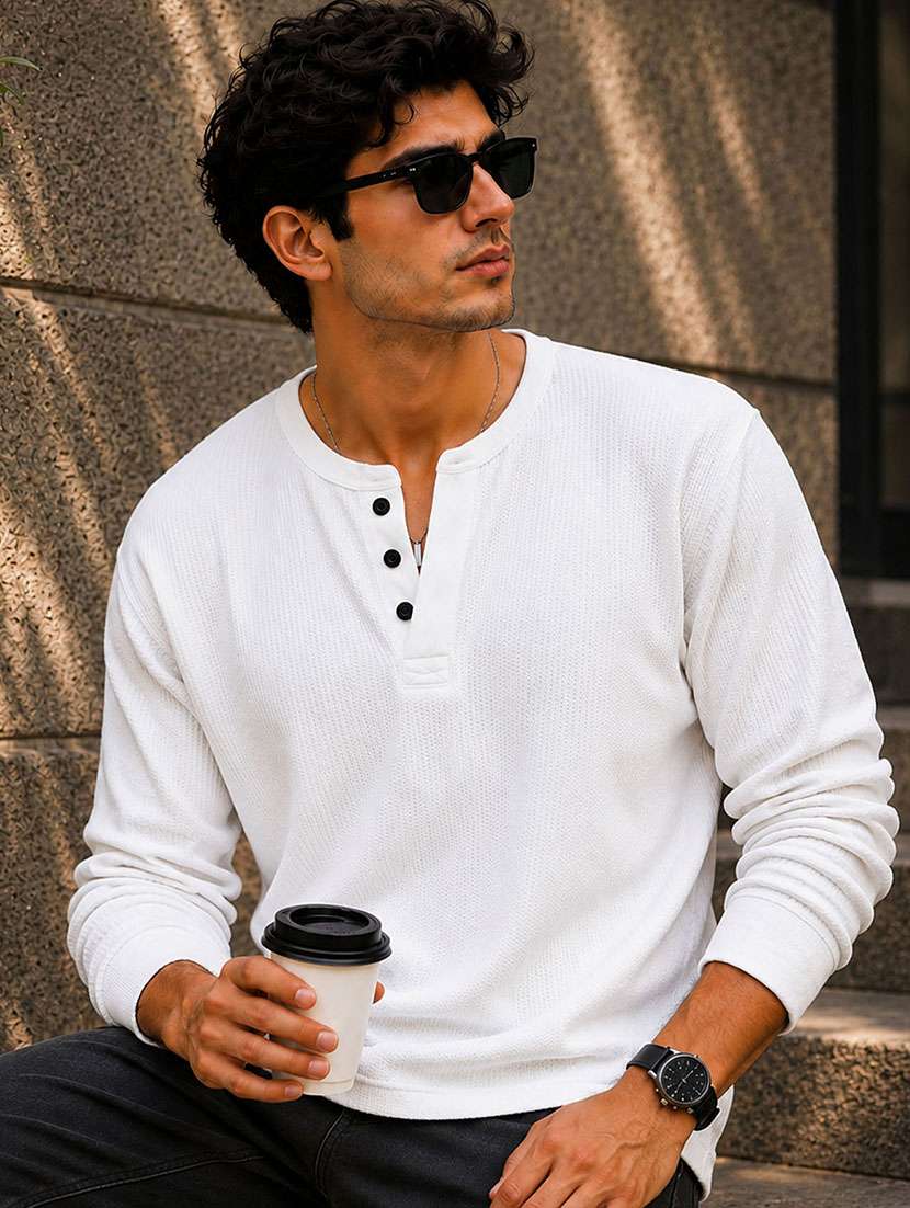 Men Self Design Long Sleeves Regular Fit T-shirt - 22724578 -  Standard Image - 2