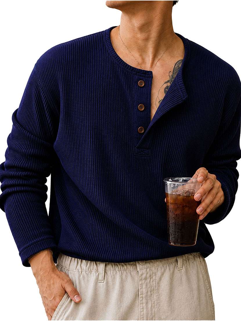 Men Self Design Long Sleeves Regular Fit T-shirt - 22724604 -  Standard Image - 2