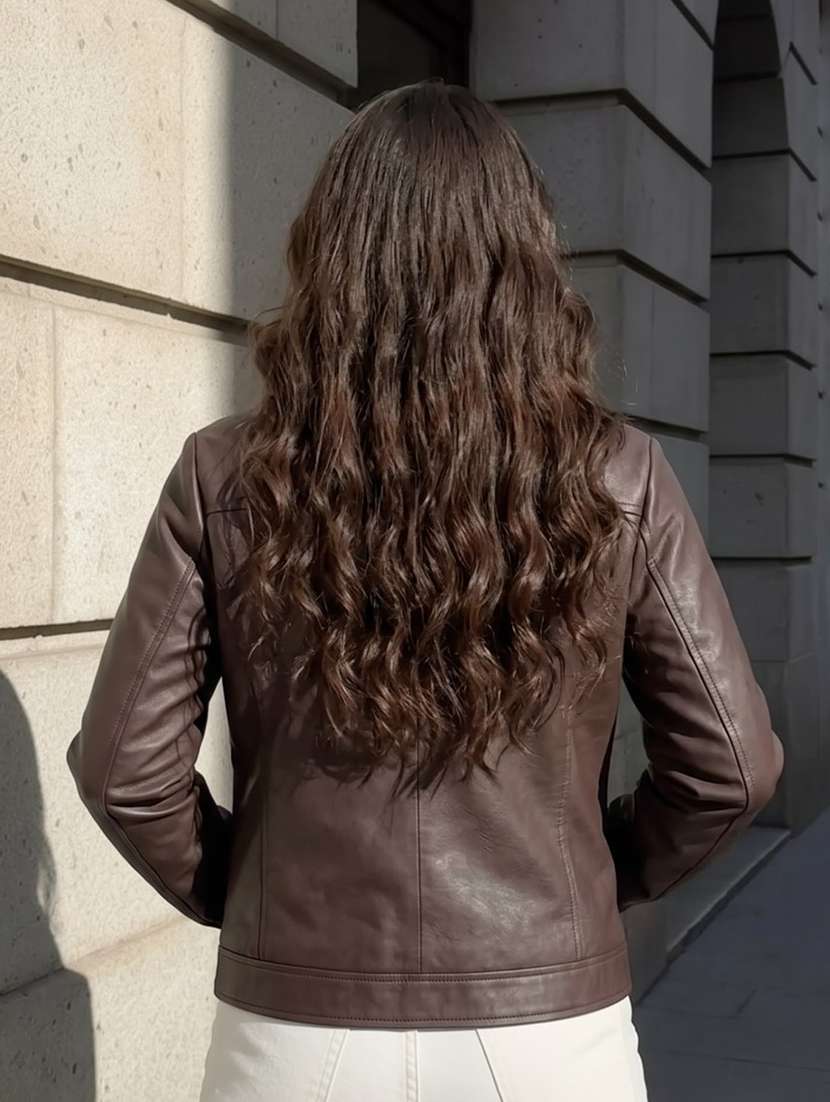 Women Solid Long Sleeves Leather Jacket - 22724786 -  Standard Image - 2