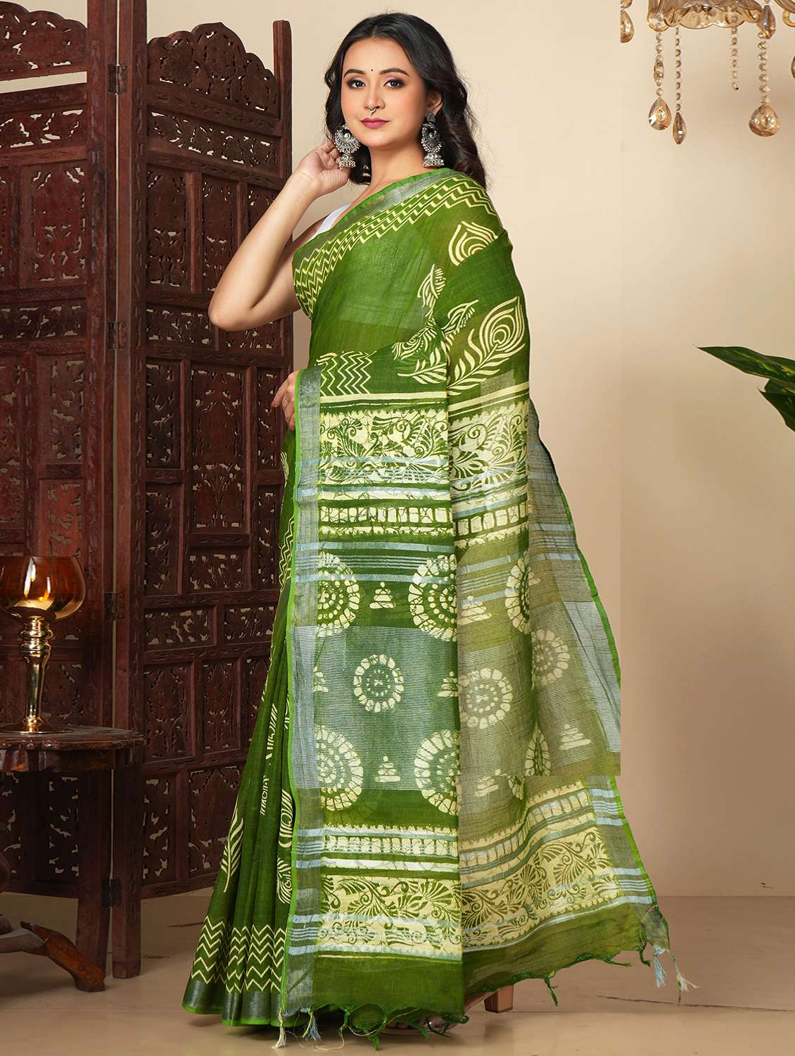 Women Printed Handloom Saree With Blouse - 22724814 -  Standard Image - 2