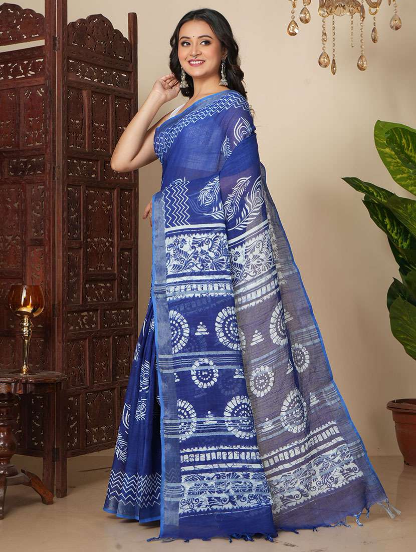 Women Printed Handloom Saree With Blouse - 22724816 -  Standard Image - 2
