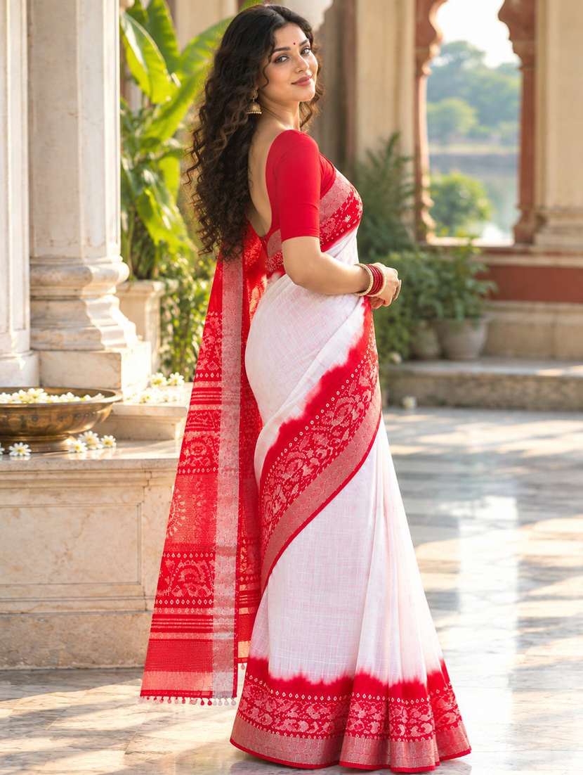 Women Printed Handloom Saree With Blouse - 22725456 -  Standard Image - 2