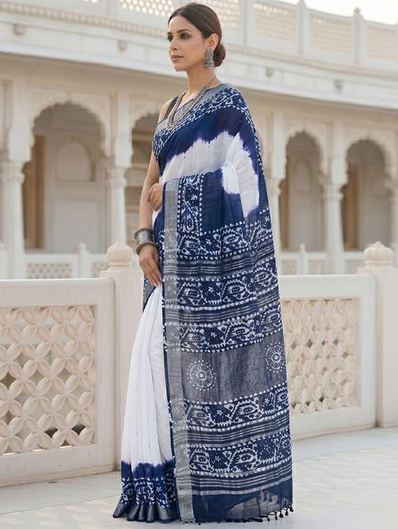 Women Printed Handloom Saree With Blouse - 22725458 -  Standard Image - 2