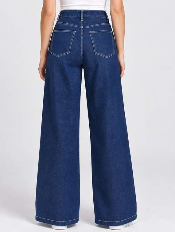 Women Plain Mid Rise Wide Leg Jeans - 22725692 -  Standard Image - 2
