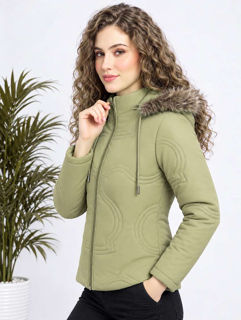 Women Solid Long Sleeves Hooded Puffer Jacket - 22725779 -  Standard Image - 2