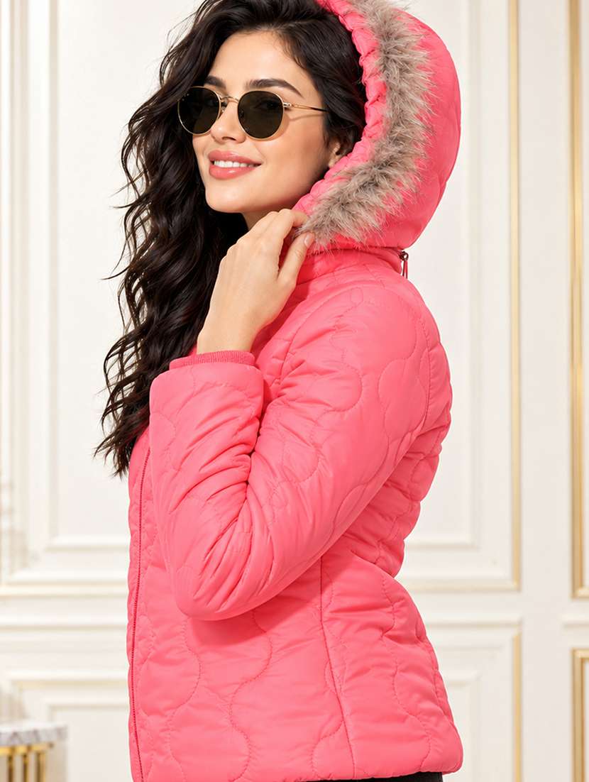 Women Solid Long Sleeves Hooded Puffer Jacket - 22725789 -  Standard Image - 2