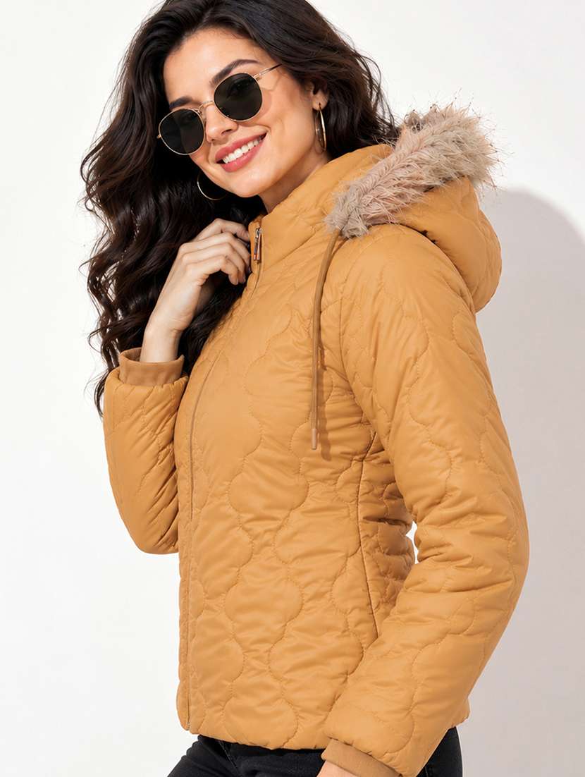 Women Solid Long Sleeves Hooded Puffer Jacket - 22725790 -  Standard Image - 2