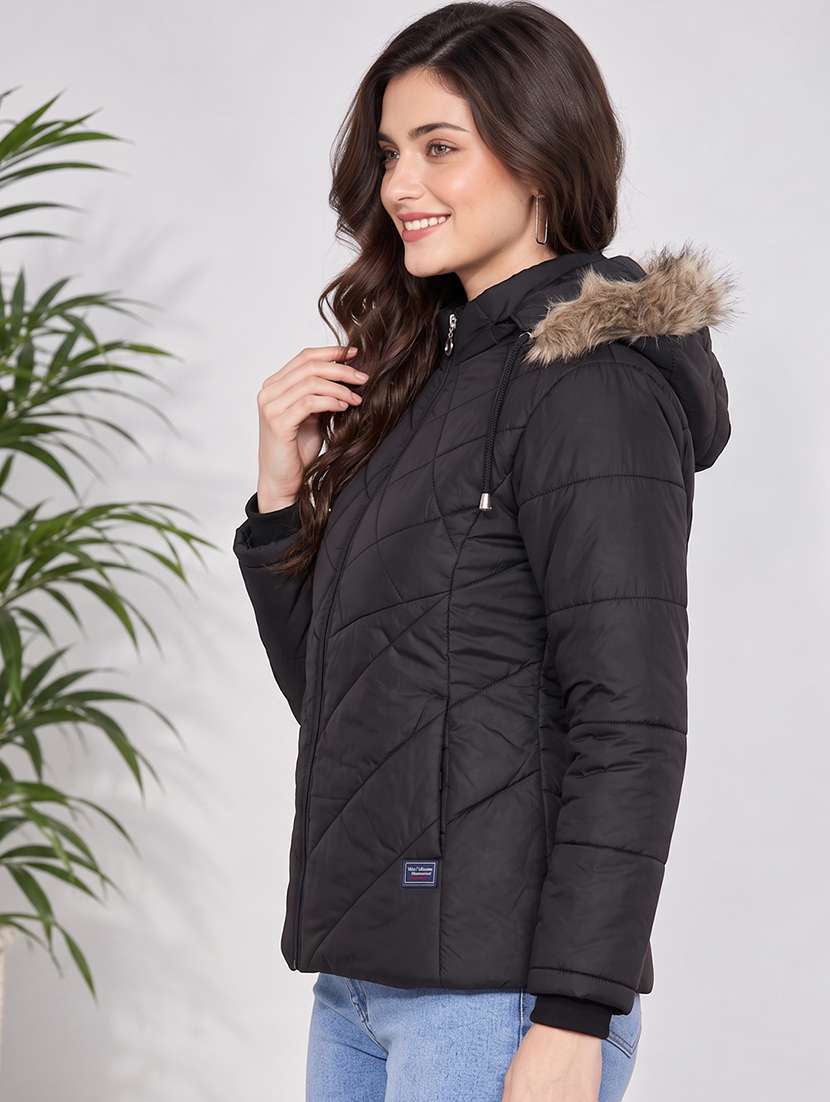 Women Solid Long Sleeves Hooded Puffer Jacket - 22725799 -  Standard Image - 2