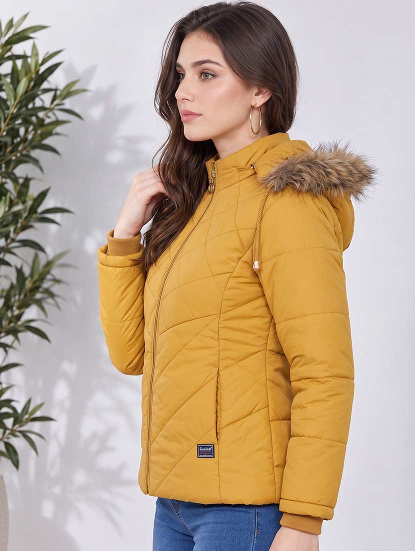 Women Solid Long Sleeves Hooded Puffer Jacket - 22725802 -  Standard Image - 2