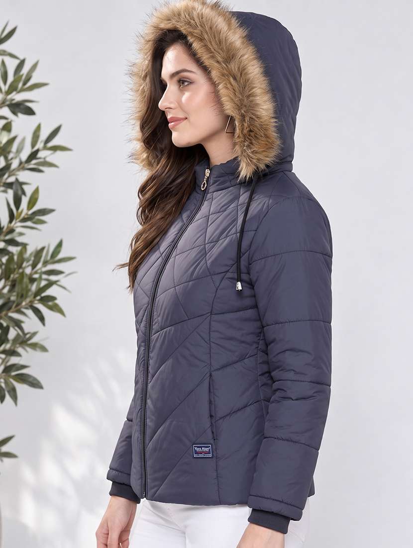 Women Solid Long Sleeves Hooded Puffer Jacket - 22725803 -  Standard Image - 2
