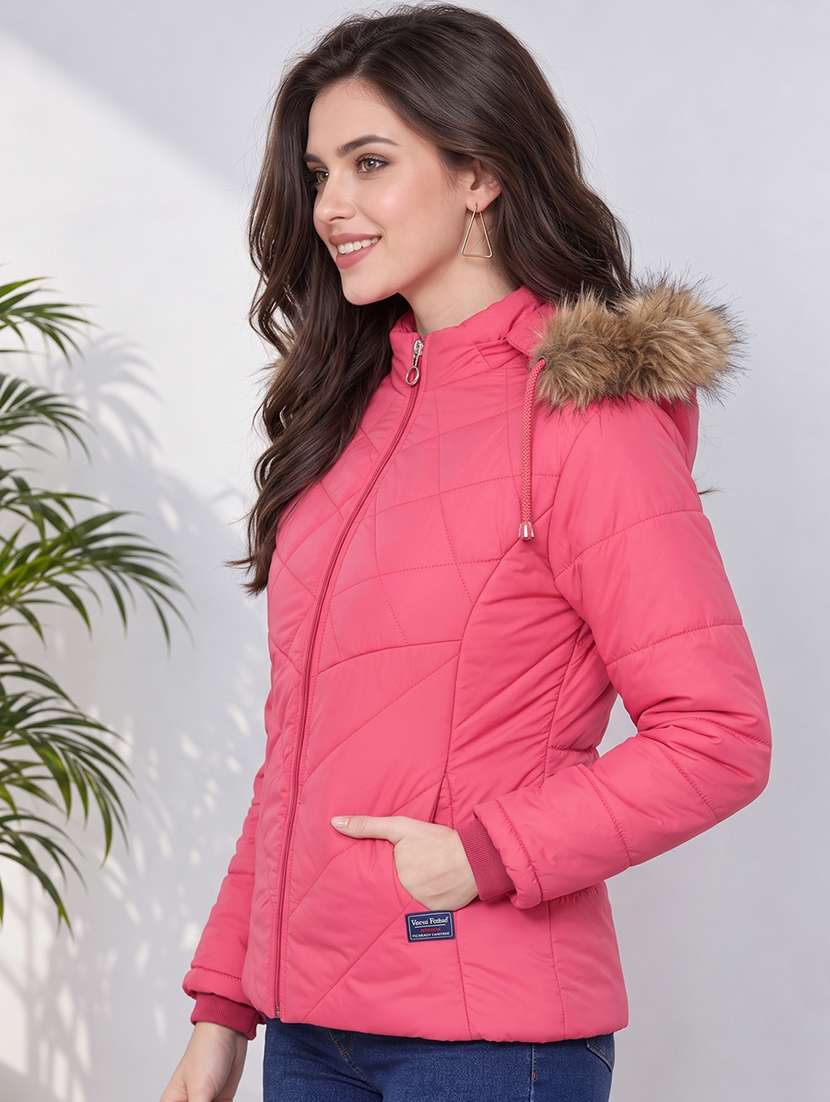 Women Solid Long Sleeves Hooded Puffer Jacket - 22725804 -  Standard Image - 2