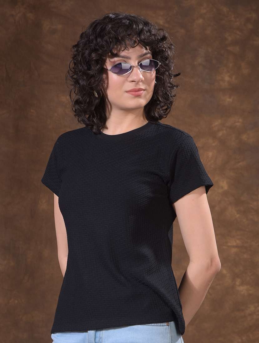 women self design short sleeves regular t-shirt