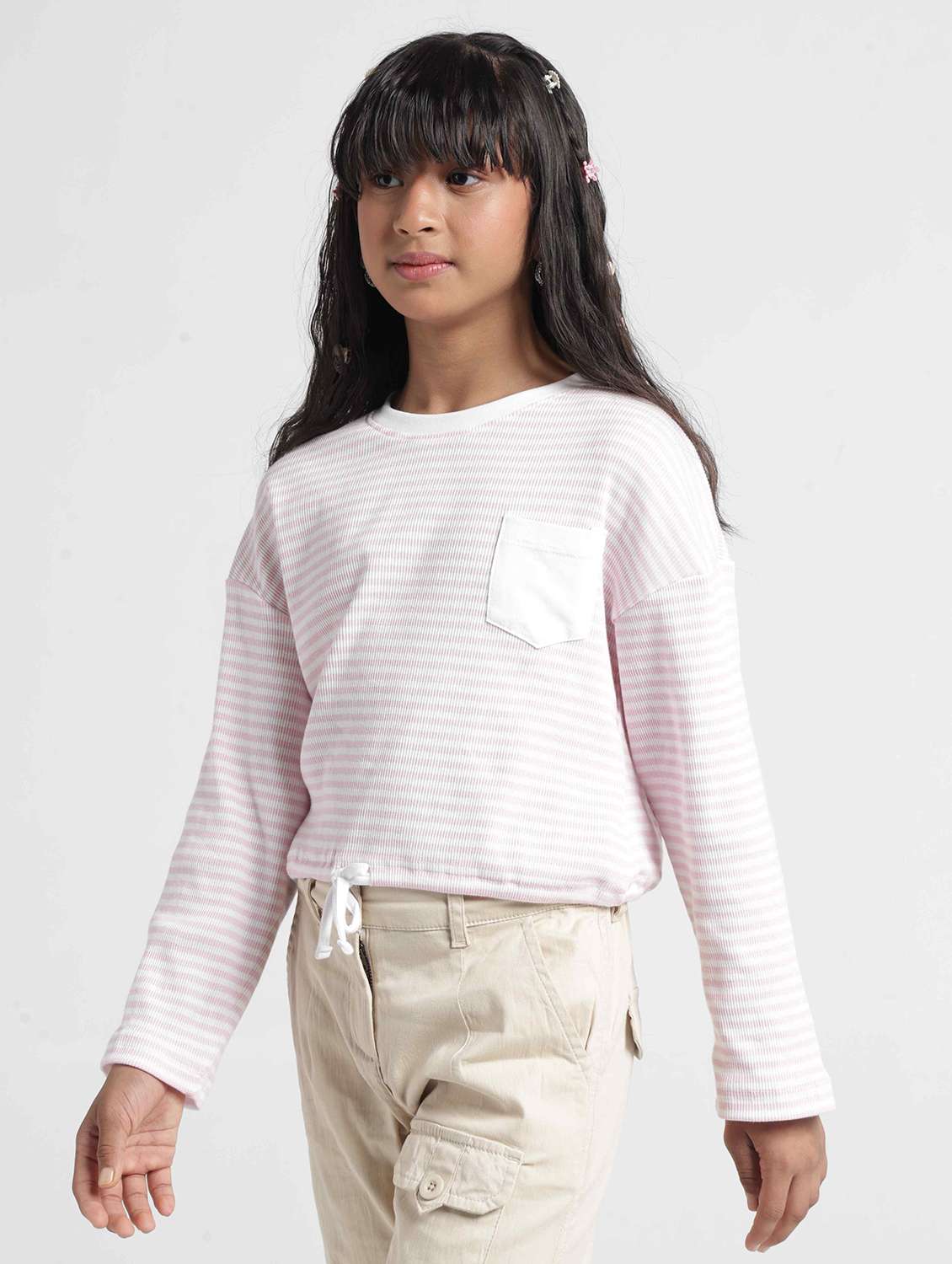 Girls Striped Long Sleeves Regular Fit Tee - 22727295 -  Standard Image - 2