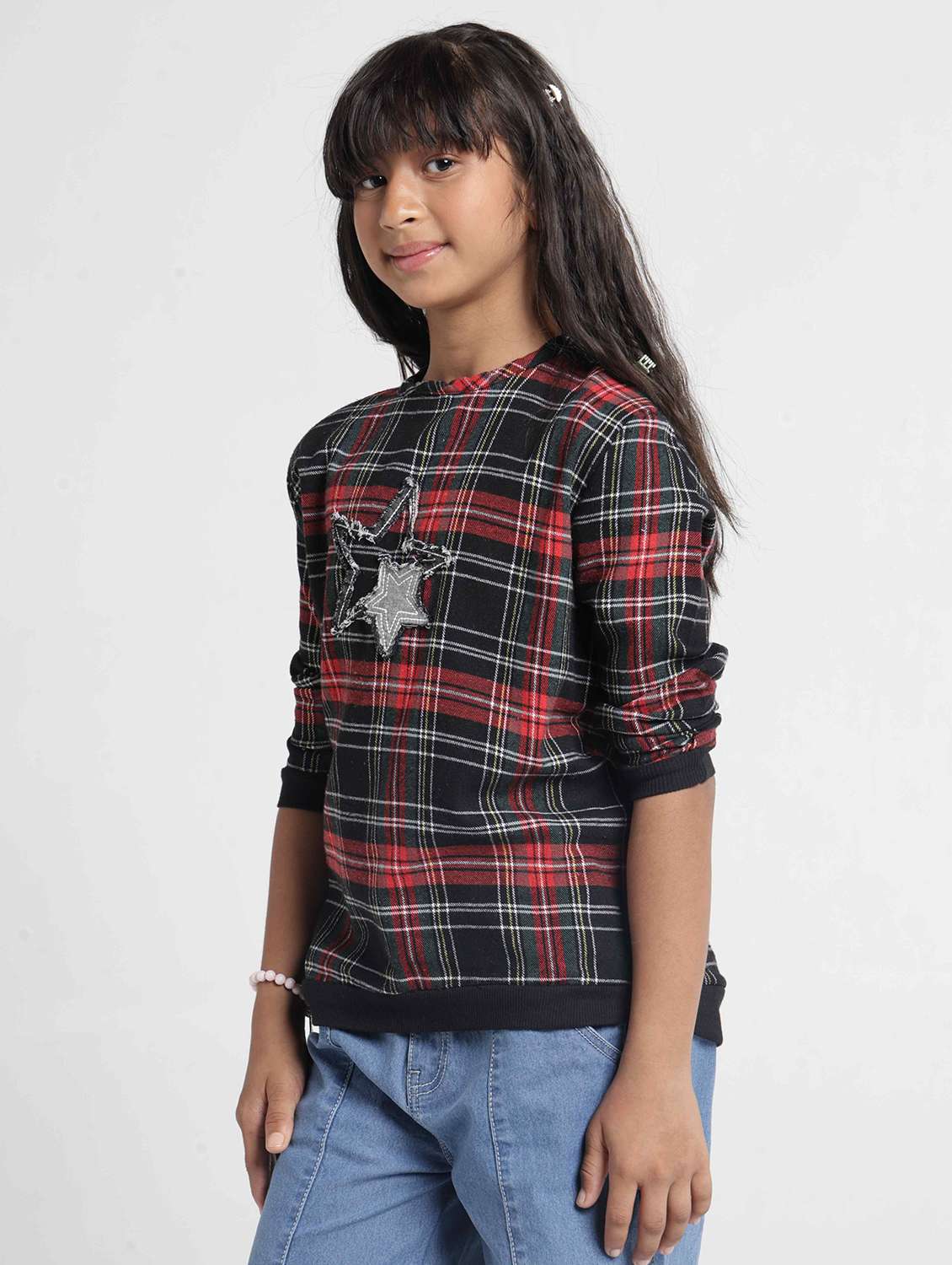 Girls Checkered Long Sleeves Regular Fit Sweatshirt - 22727302 -  Standard Image - 2