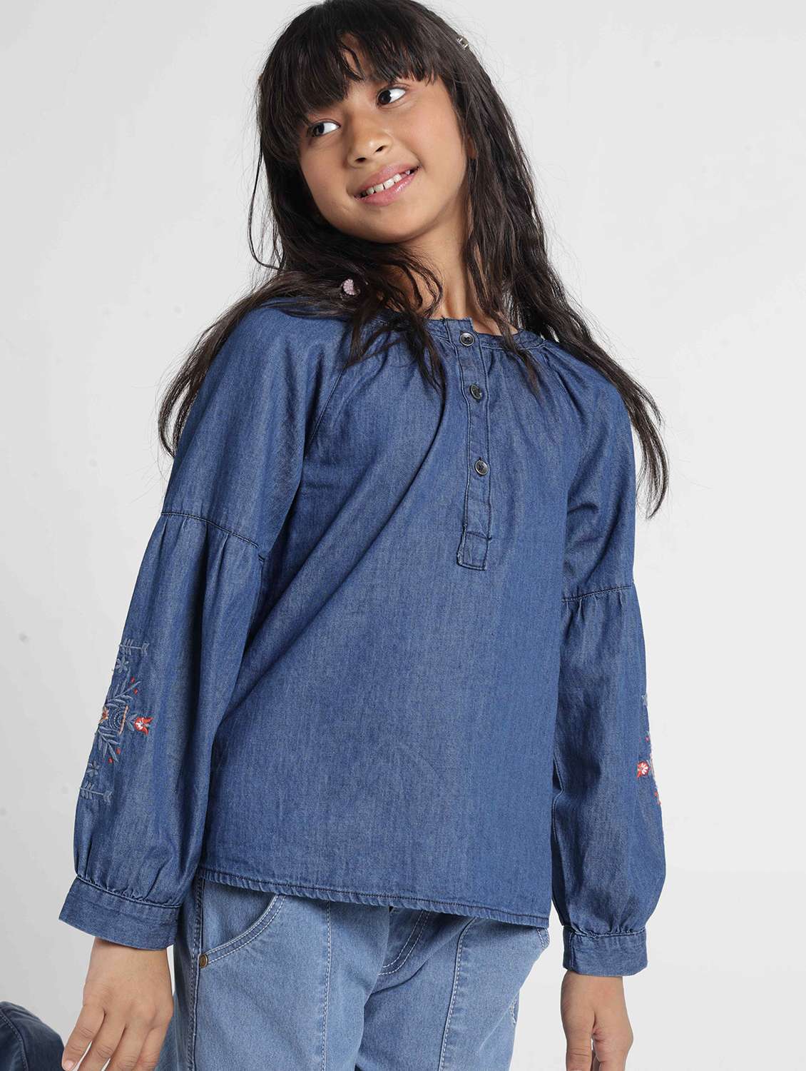 Girls Embroidered Long Sleeves Regular Fit Top - 22727304 -  Standard Image - 2